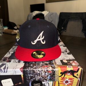 New Era Dark Blue and Red Cap with 'A' Logo